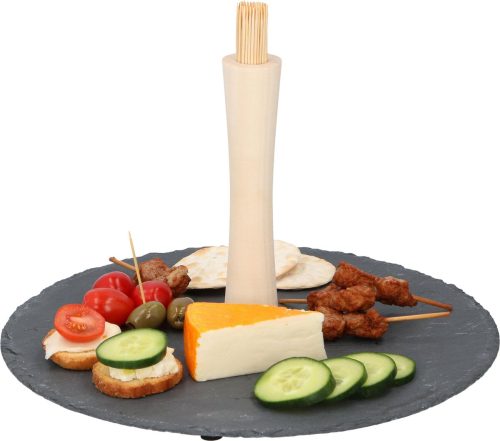 Serveerschaal leisteen met houten handvat Serveerset snack/amuse SL/W