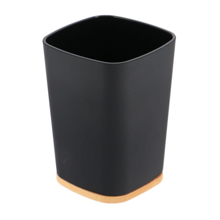 Vierkante badkamerbeker bamboe-kunststof zwart naturel RUBBER TUMBLER + ABS AND BAMBOO - BLACK