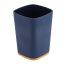 Vierkante badkamerbeker bamboe-kunststof marineblauw naturel RUBBER TUMBLER + ABS AND BAMBOO - NAVY BLUE