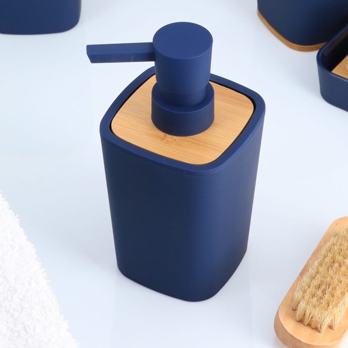 RUBBER SOAP DISPENSER + ABS AND BAMBOO 380 ML - NAVY BLUE