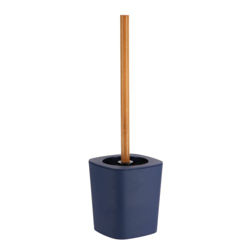 Toiletborstel met houder bamboe-kunststof marineblauw-naturel RUBBER TOILET BRUSH + ABS AND BAMBOO STEM - NAVY BLUE