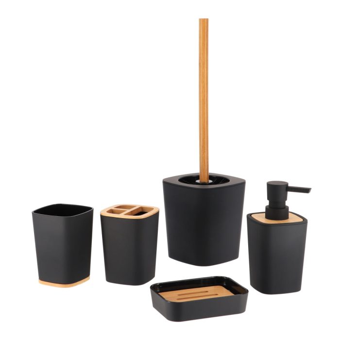 RUBBER TOILET BRUSH + ABS AND BAMBOO STEM - BLACK