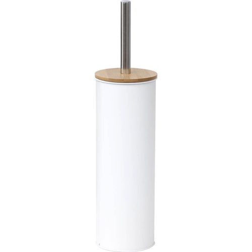 Toiletborstel met houder metaal-bamboe wit naturel METAL TOILET BRUSH WITH BAMBOO COVER - WHITE