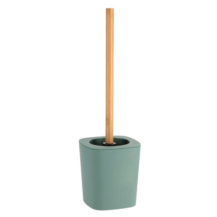 Toiletborstel met houder bamboe-kunststof salie RUBBER TOILET BRUSH + ABS AND BAMBOO STEM - SAGE GREEN