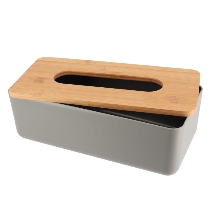 PP TISSUE BOX + BAMBOO COVER - GREY/BAMBOO