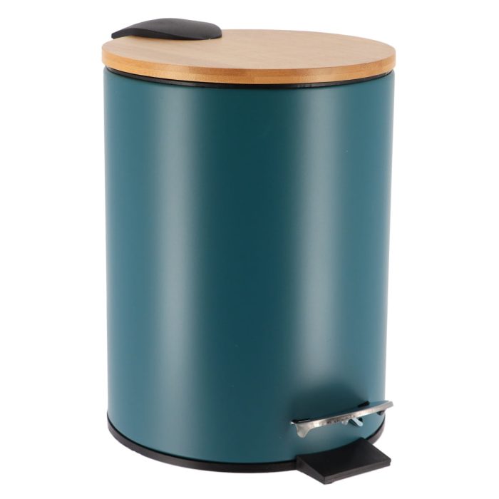 METAL DUSTBIN SOFT CLOSE 2,5L- IMPERIAL GREEN / BAMBOO