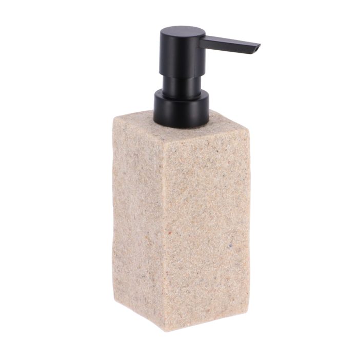 Vierkant POLYRESIN Zeepdispenser 260ml STONE EFFECT/ZWART - NATUREL