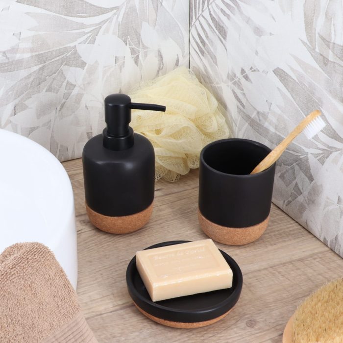 ROND CORK AND DOLOMITE SOAP DISH - BLACK/CORK