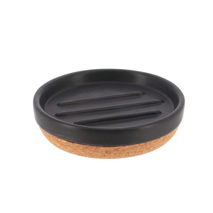 ROND CORK AND DOLOMITE SOAP DISH - BLACK/CORK