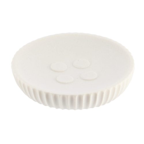 ROUND POLYRESIN SOAP DISH WITH STRIPES - WHITE