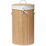 ROUND FOLDABLE BAMBOO LAUNDRY BASKET - BAMBOO/LINEN FABRIC