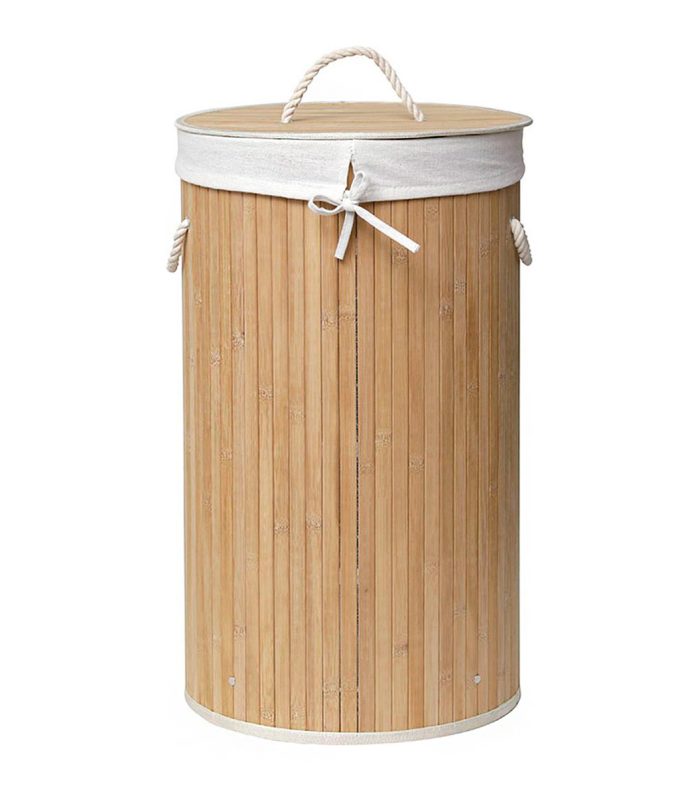 ROUND FOLDABLE BAMBOO LAUNDRY BASKET - BAMBOO/LINEN FABRIC