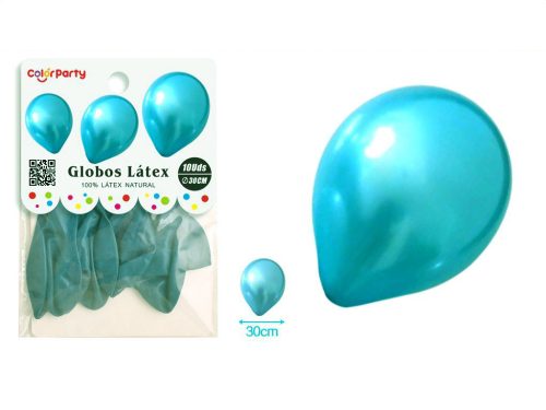 Ballonnen appelblauw/zeegroen metallic 30cm 10 stuks