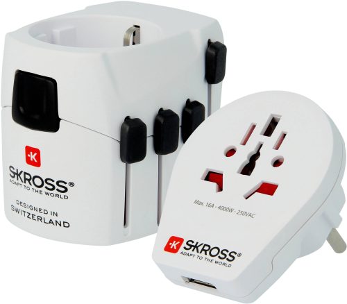 Reisstekker 2-in-1 Wereld Pro USB SKROSS