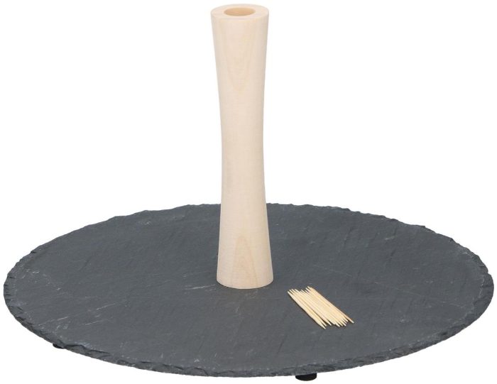 Serveerschaal leisteen met houten handvat
