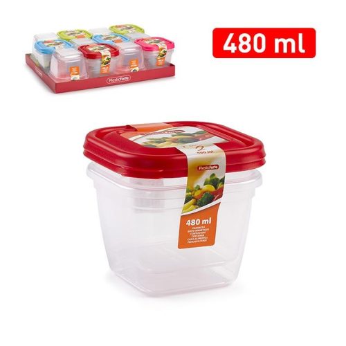 Vierkante vershoudbakje 480ml - set van 2