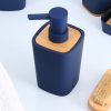 Vierkante zeepdispenser bamboe-kunststof marineblauw naturel 380ml