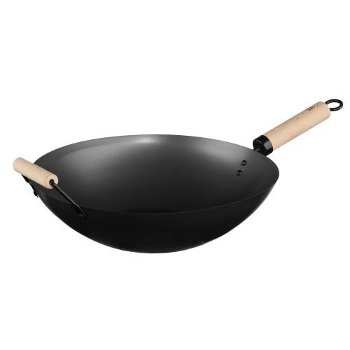 Wokpan met houten handvat D35cm