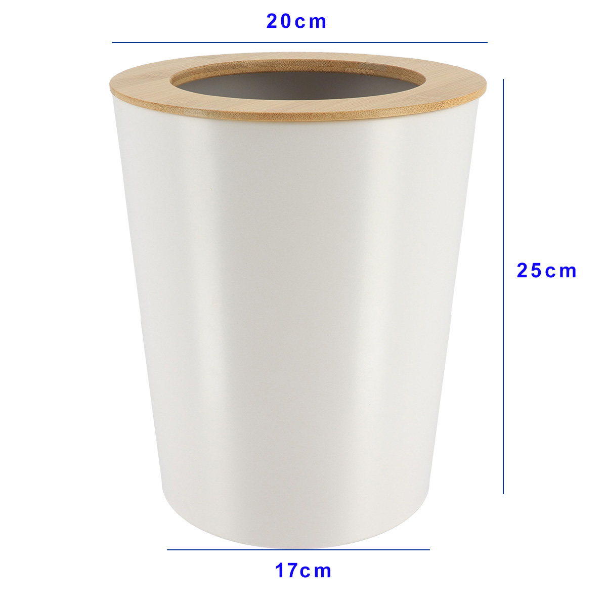 Metalen afvalemmer open bamboe deksel wit-naturel 5L