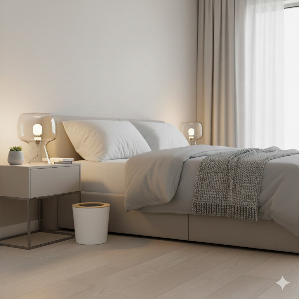 Metalen afvalemmer open bamboe deksel wit-naturel 5L