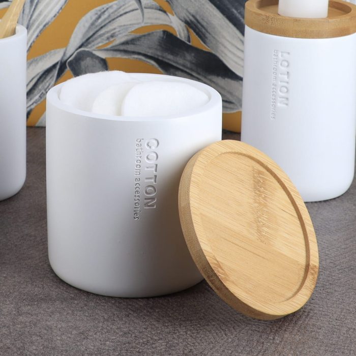 Wattenhouder polyresin bamboe wit naturel