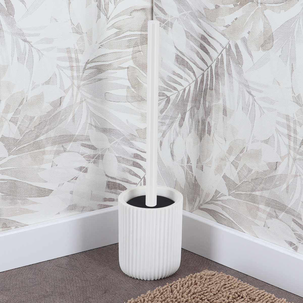 Toiletborstel met geribbelde polyresin houder wit