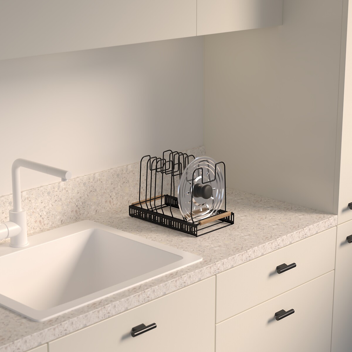 Uitschuifbare pannen organizer metaal-hout 32-58cm