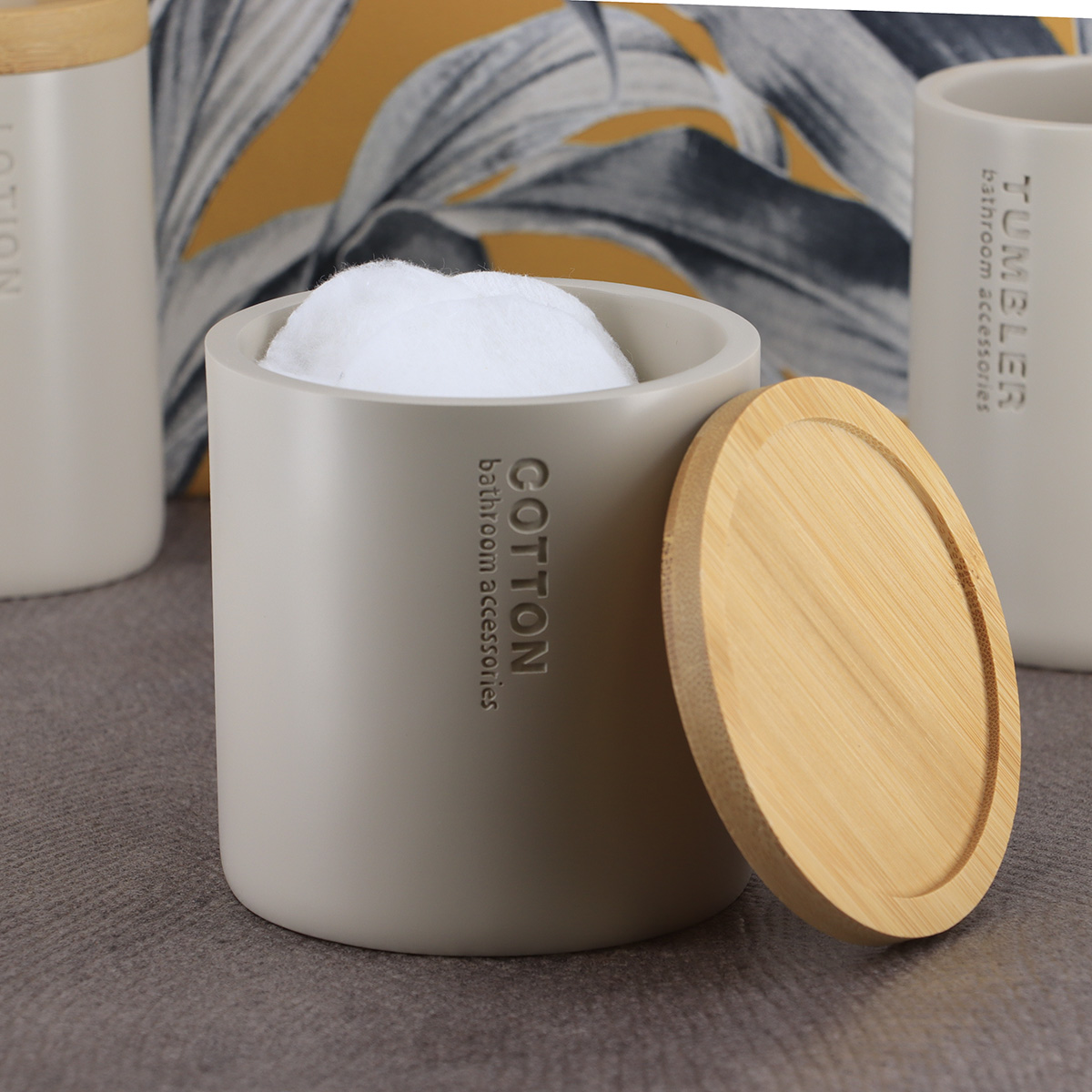 Wattenhouder polyresin bamboe beige naturel