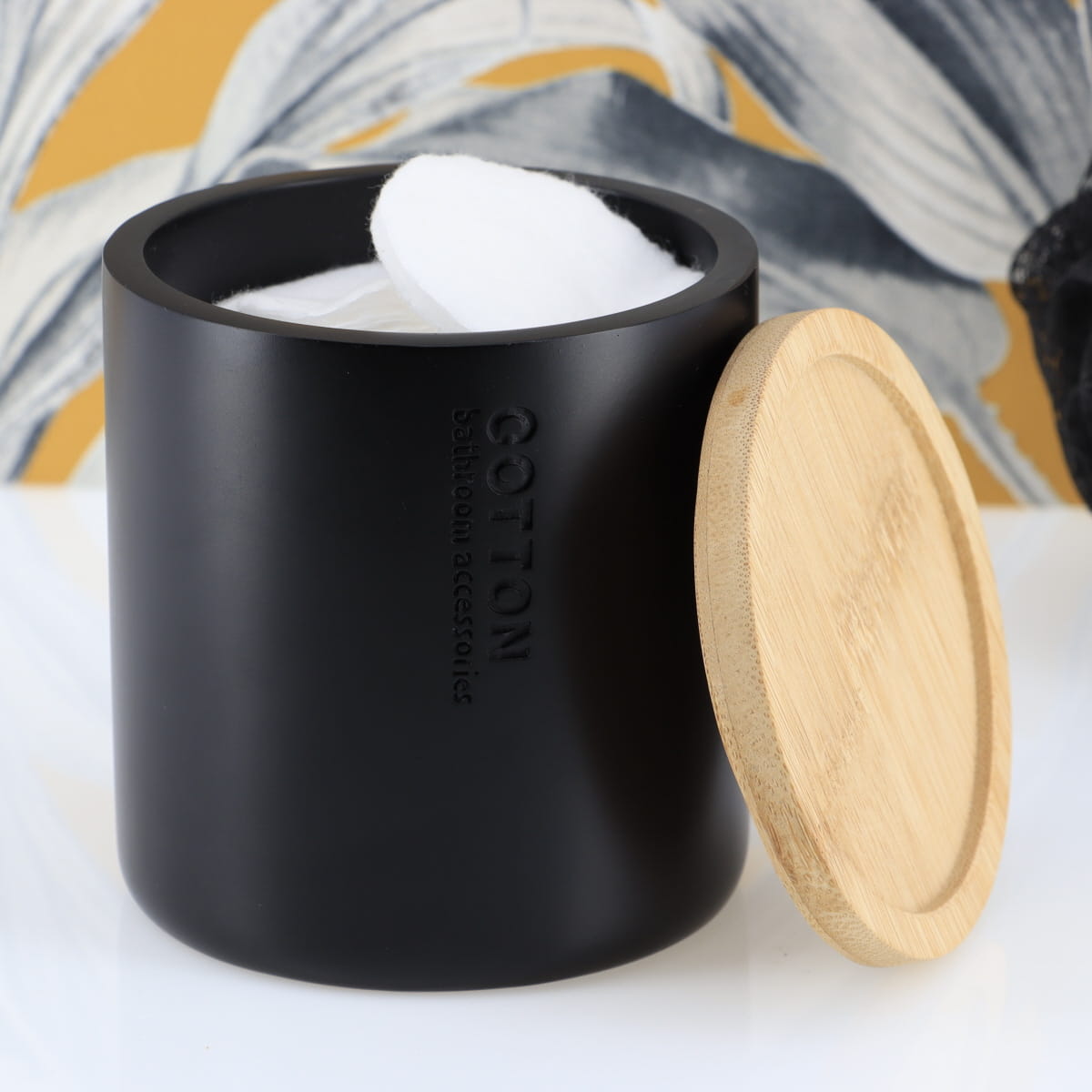 Wattenhouder polyresin bamboe zwart naturel