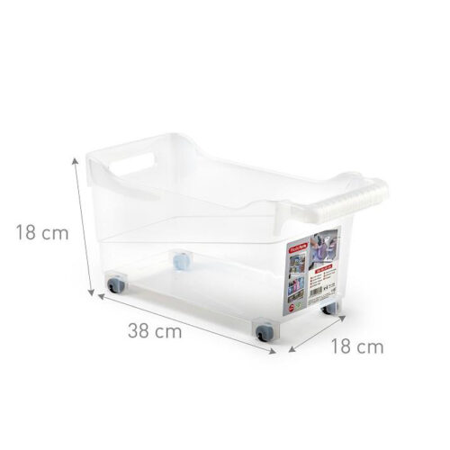 Opbergbox met wieltjes transparant 38x18x18cm