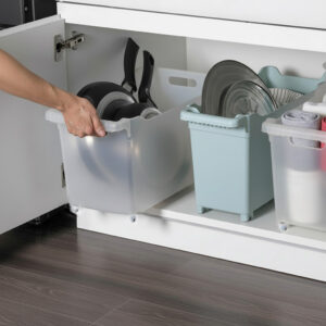 Opbergbox met wieltjes transparant 45x24x27,5cm