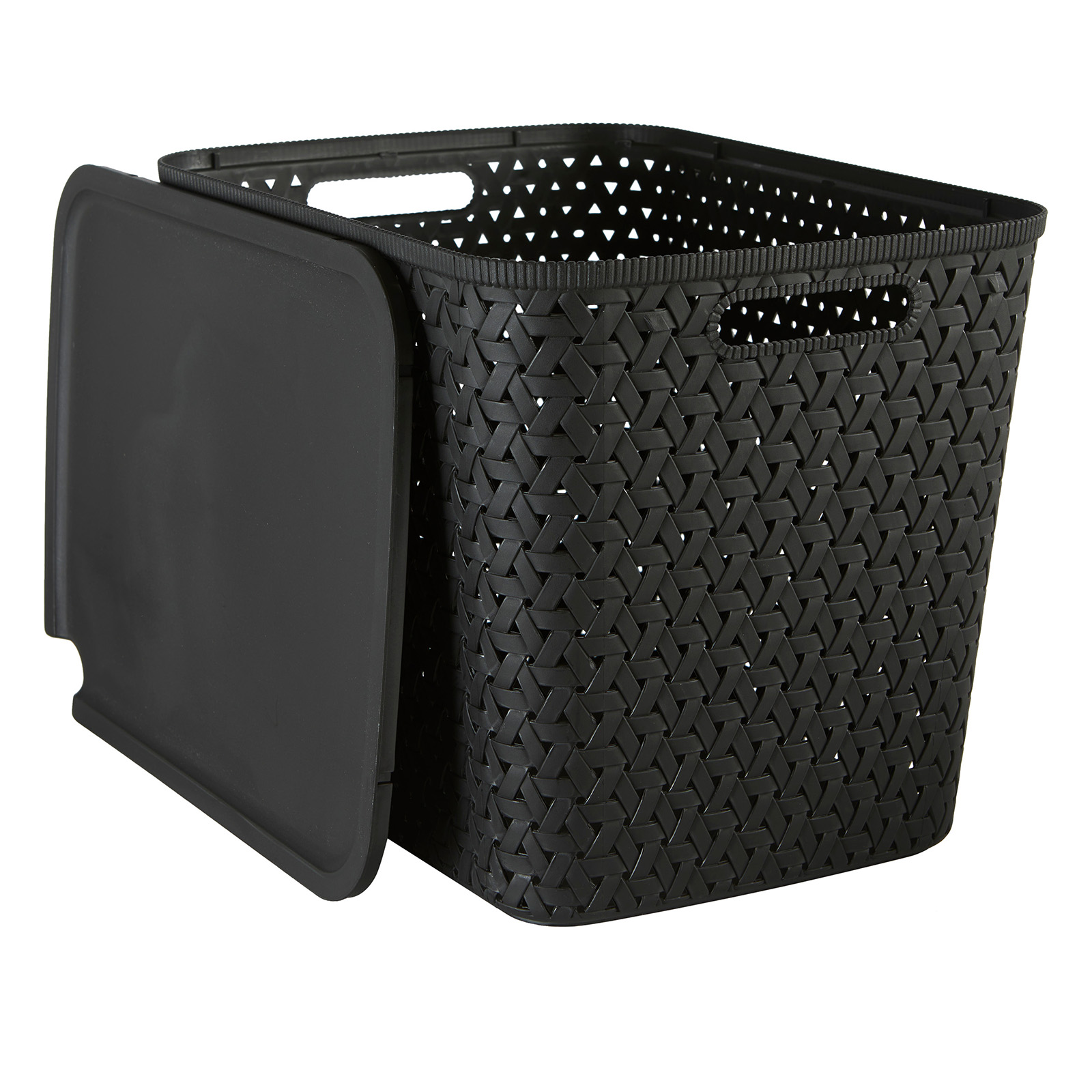 Opbergmand met deksel 28L zwart