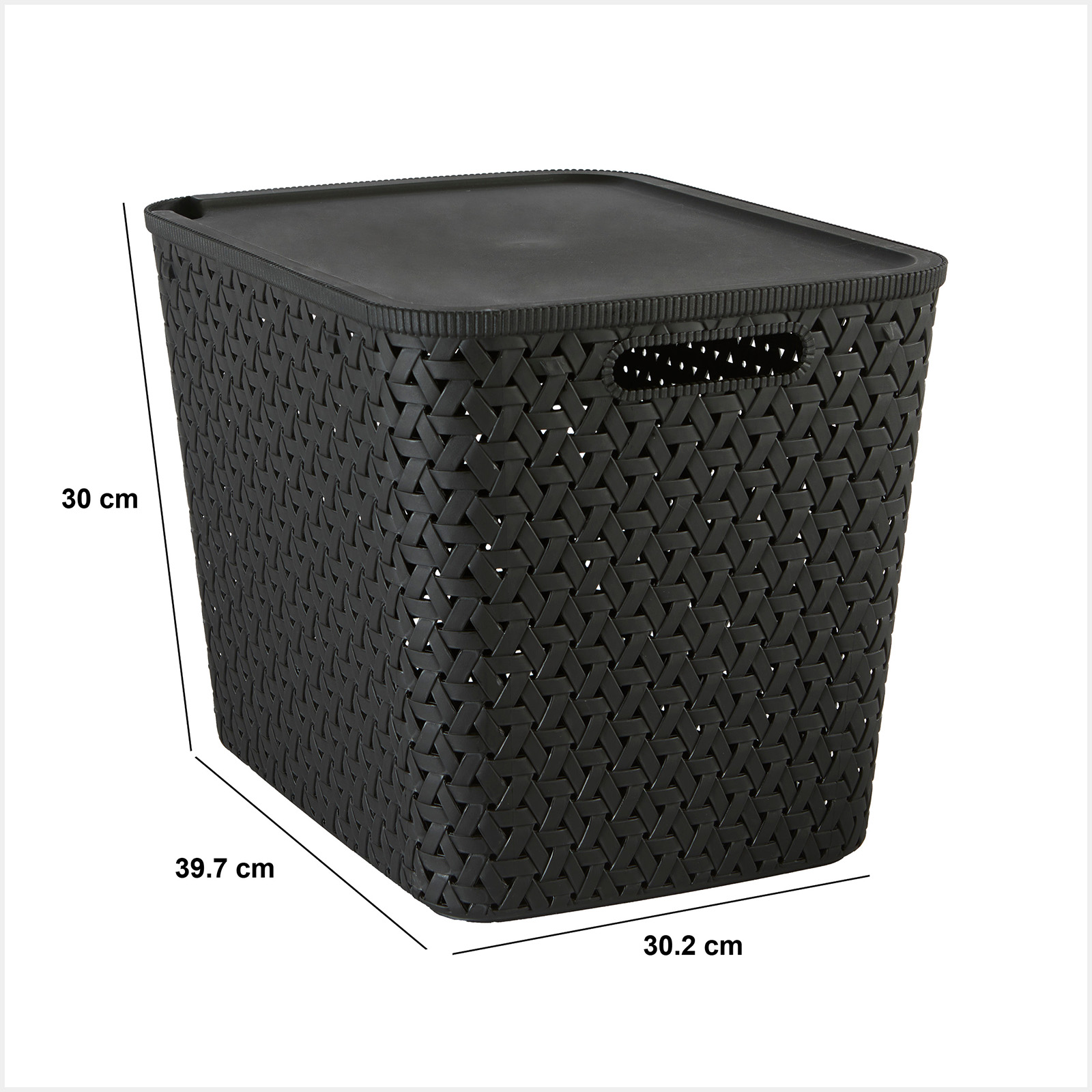 Opbergmand met deksel 28L zwart