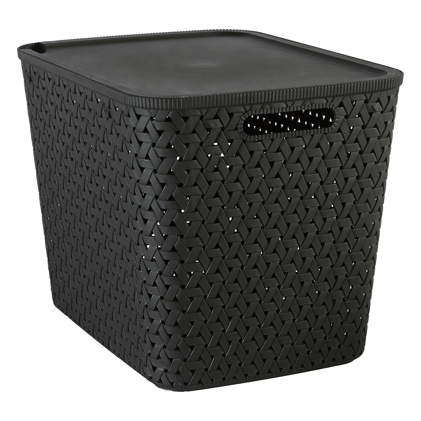Opbergmand met deksel 28L zwart