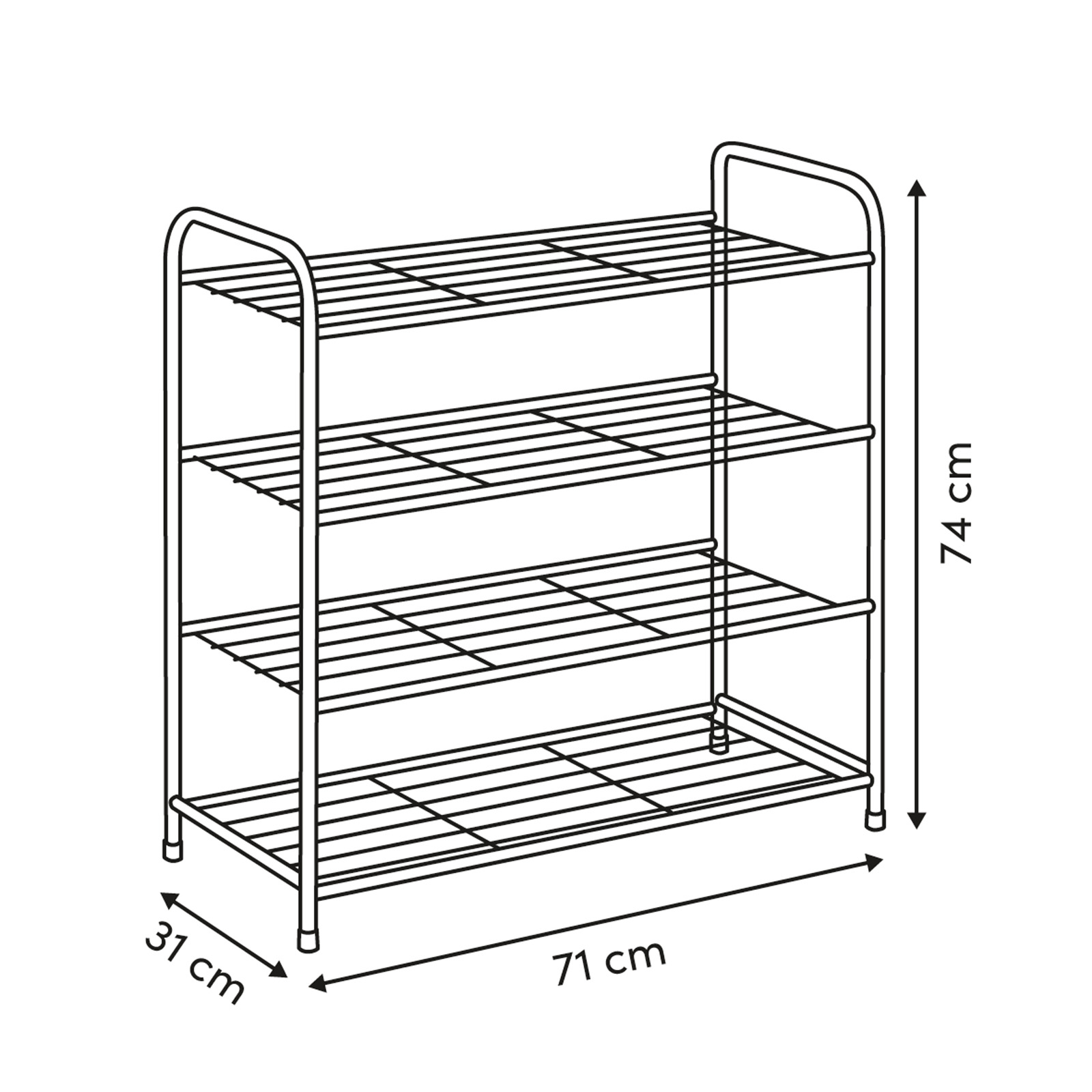 Schoenenrek metaal zwart 4 etages 71 × 31 × 74 cm