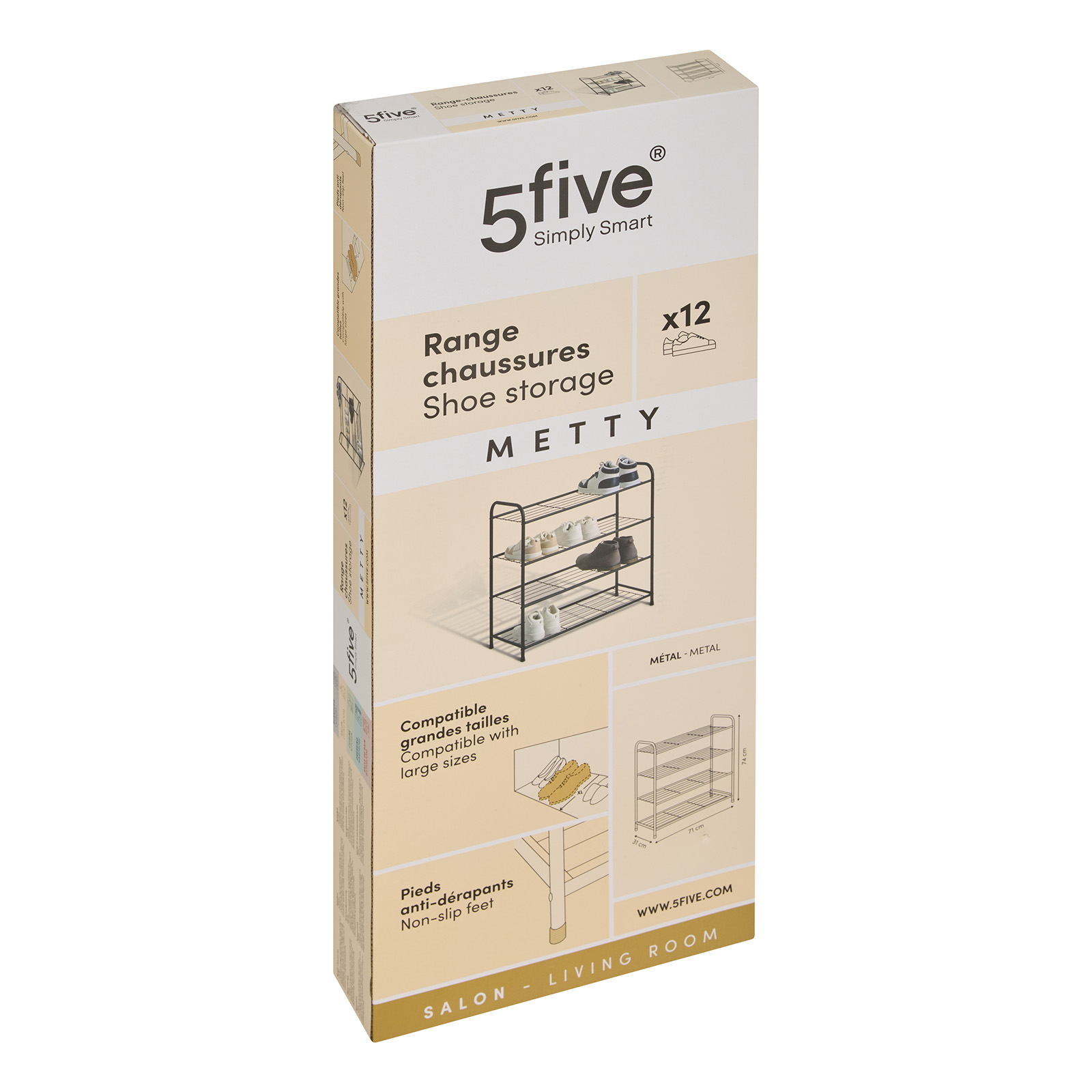 Schoenenrek metaal zwart 4 etages 71 × 31 × 74 cm