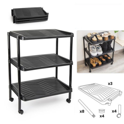 Schoenenrek op wielen 3-laags 50,5 × 30,5 × 62,5cm